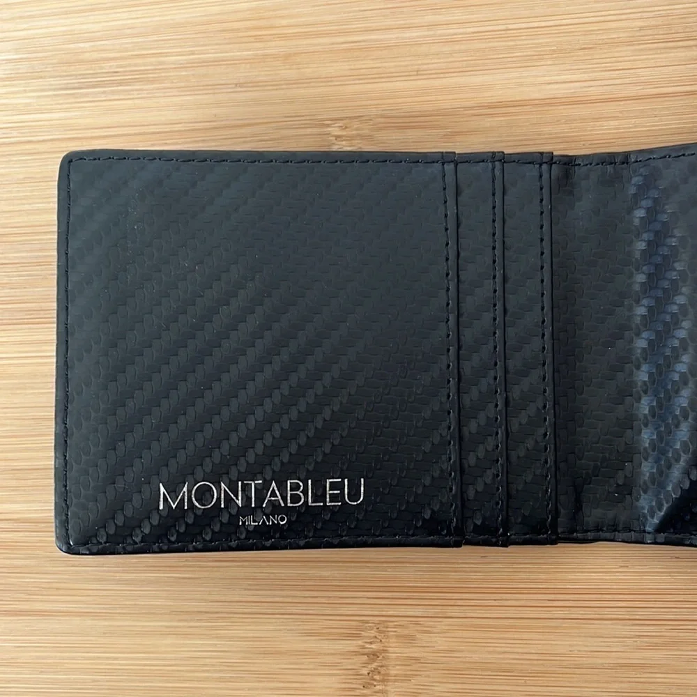 Brand New Montableu Carbon Black Slim Minimalist Wallet w/ Money Clip Executive